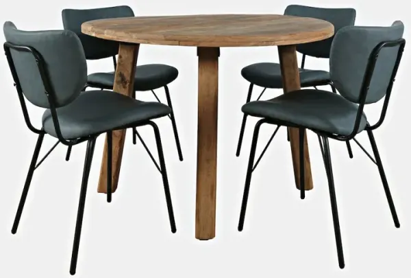 Jofran Reclamation Five Piece Round Rustic Reclaimed Solid Wood Round Dining Set