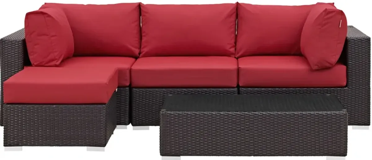 Convene Outdoor Sectional Set - Durable Rattan Weave, Weather-Resistant Cushions, Versatile Furniture for Patio, Backyard, Poolside. Includes Armless Chair, Coffee Table, Ottoman, Corner Chairs.