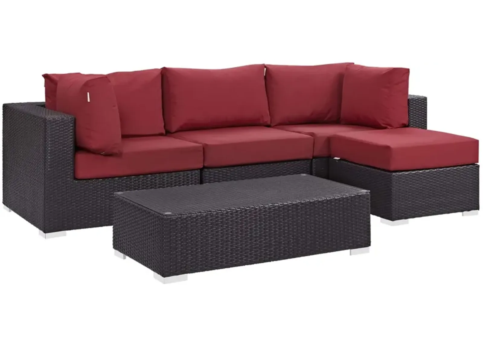 Convene Outdoor Sectional Set - Durable Rattan Weave, Weather-Resistant Cushions, Versatile Furniture for Patio, Backyard, Poolside. Includes Armless Chair, Coffee Table, Ottoman, Corner Chairs.