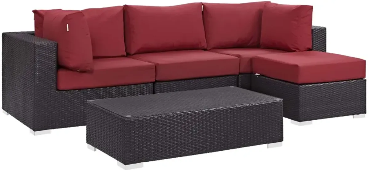 Convene Outdoor Sectional Set - Durable Rattan Weave, Weather-Resistant Cushions, Versatile Furniture for Patio, Backyard, Poolside. Includes Armless Chair, Coffee Table, Ottoman, Corner Chairs.