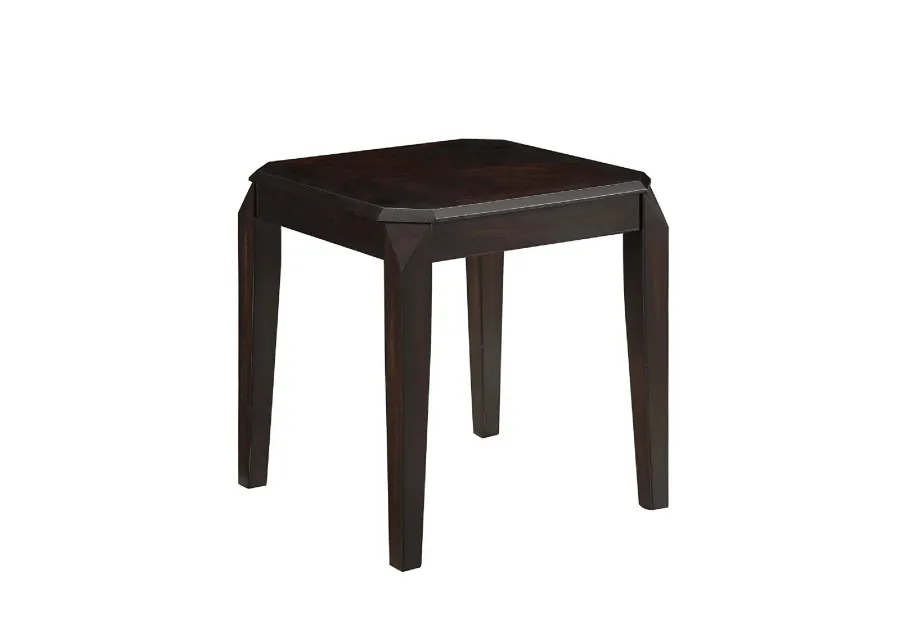 Solid Wooden End Table With Beveled Corners, Walnut Brown-Benzara