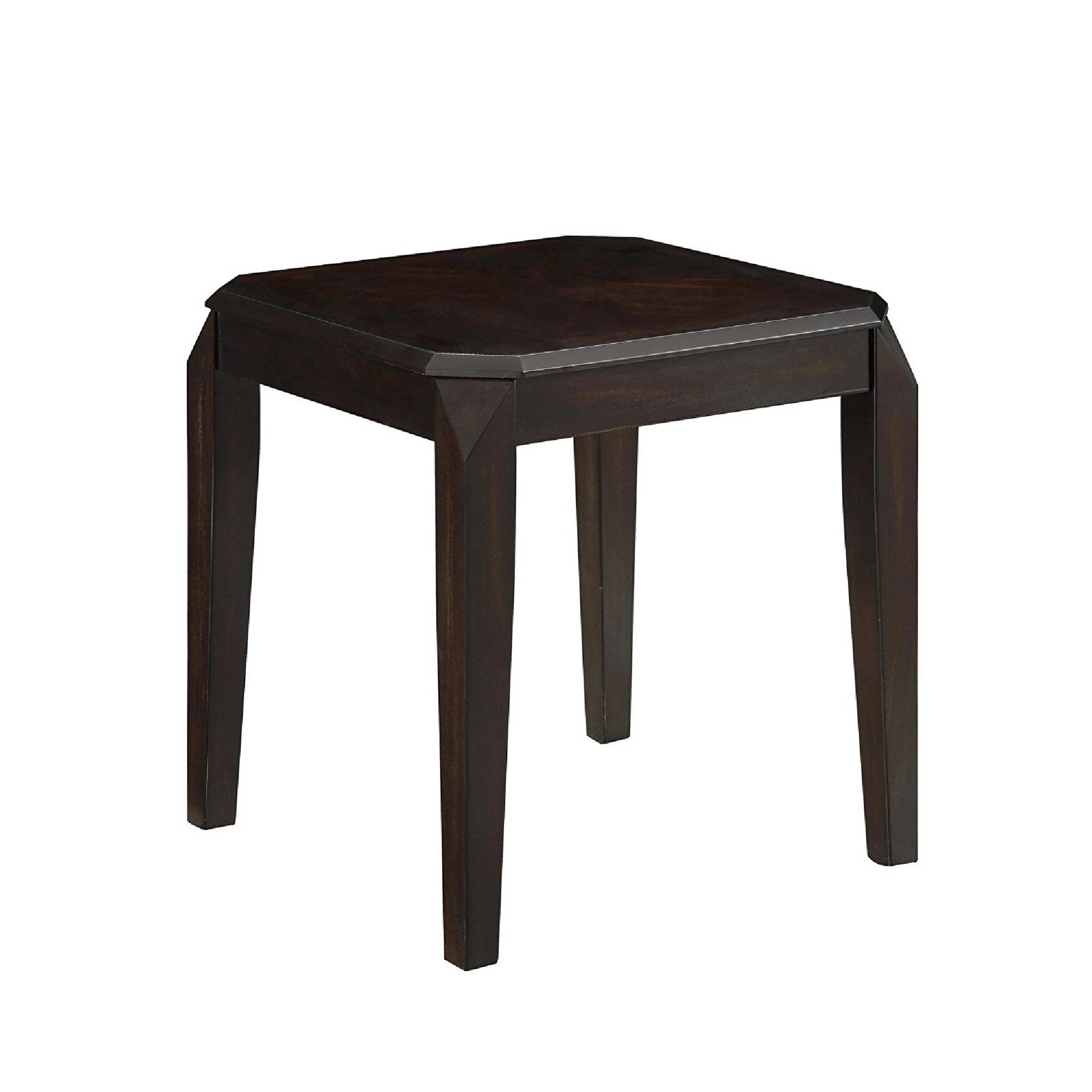 Solid Wooden End Table With Beveled Corners, Walnut Brown-Benzara