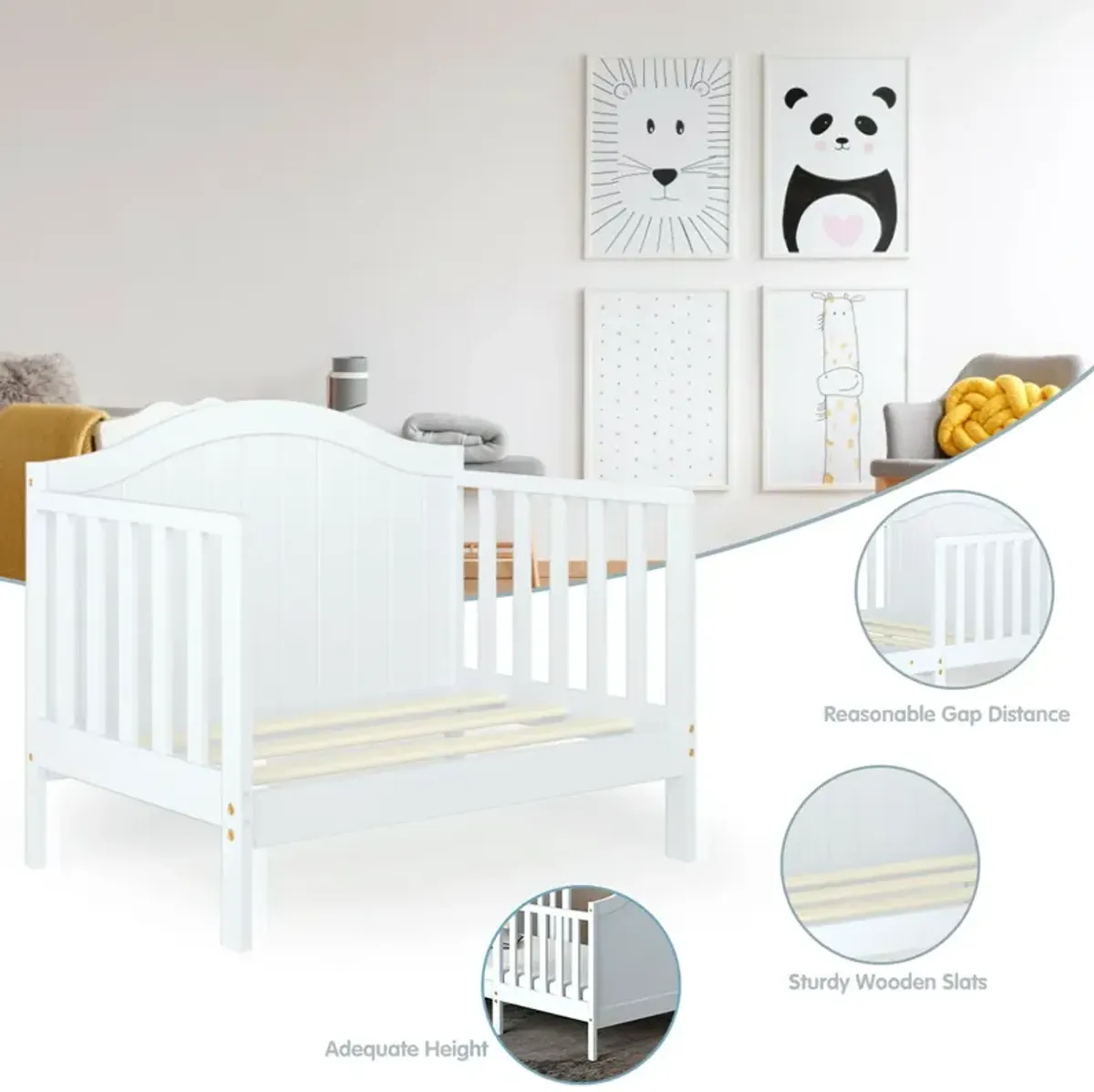 2-in-1 Classic Convertible Wooden Toddler Bed with 2 Side Guardrails for Extra Safety