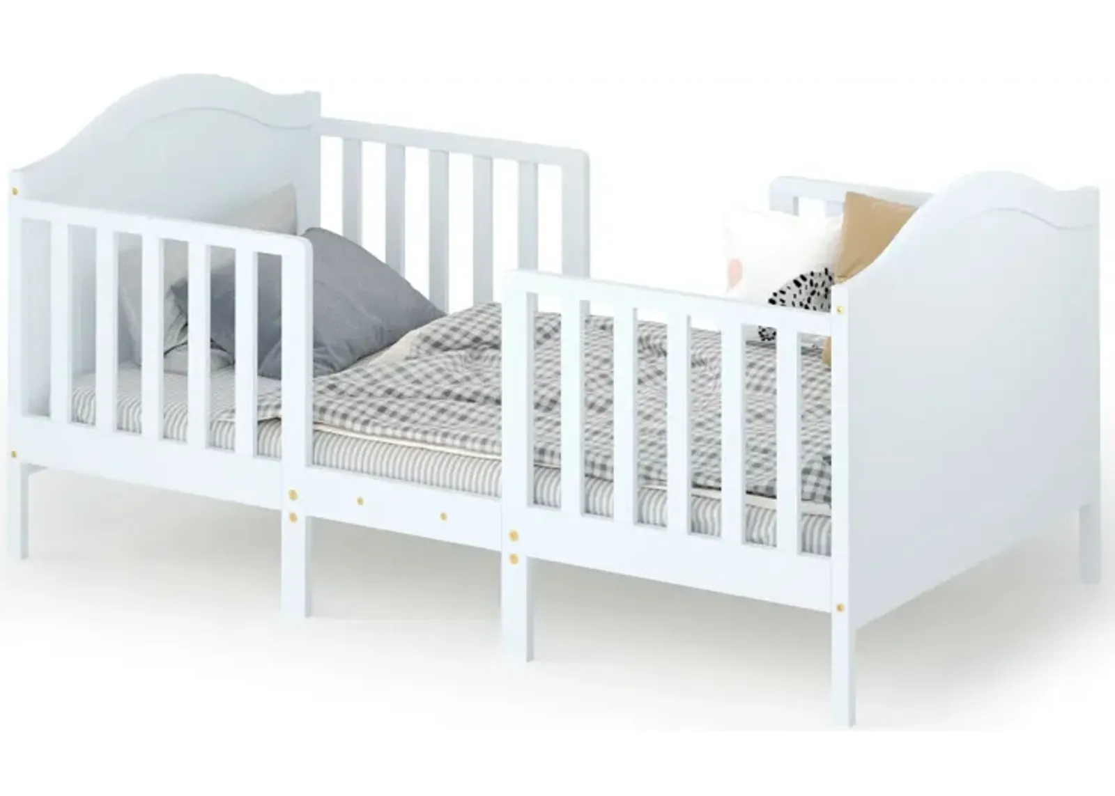 2-in-1 Classic Convertible Wooden Toddler Bed with 2 Side Guardrails for Extra Safety