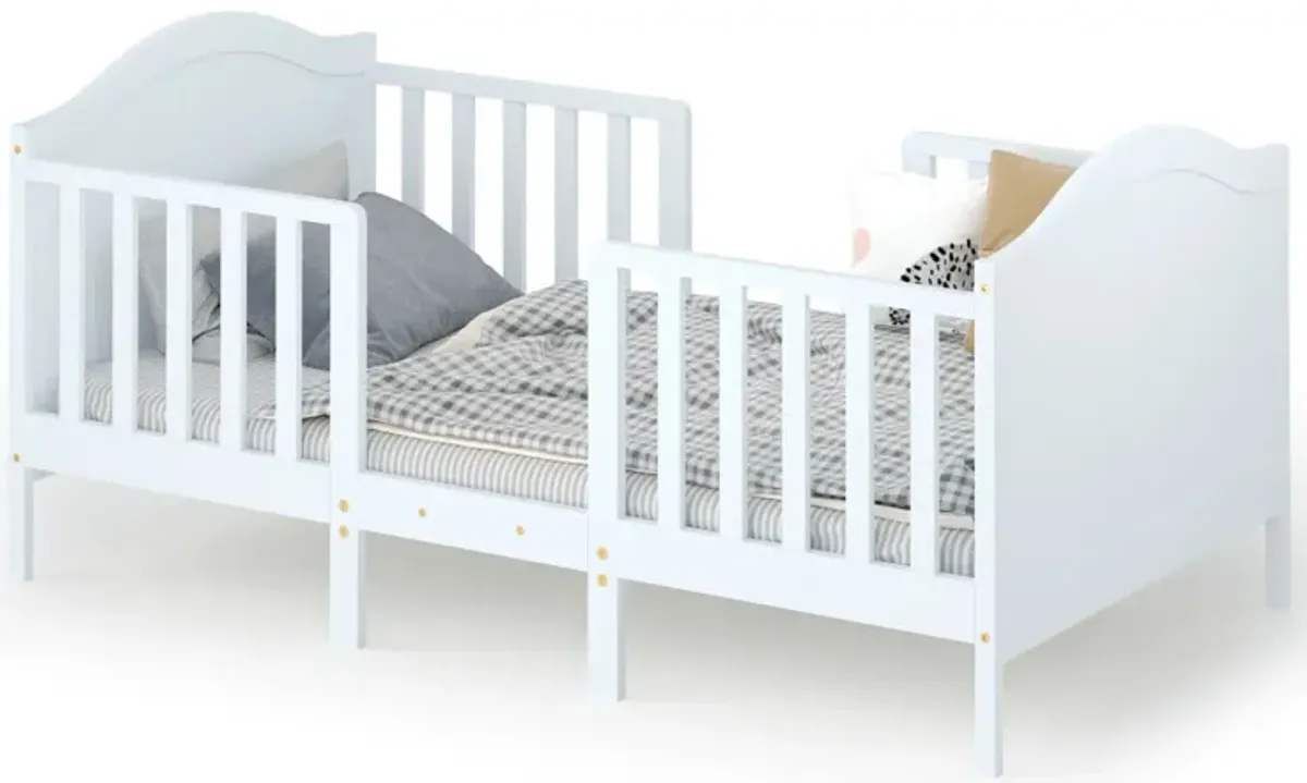 2-in-1 Classic Convertible Wooden Toddler Bed with 2 Side Guardrails for Extra Safety