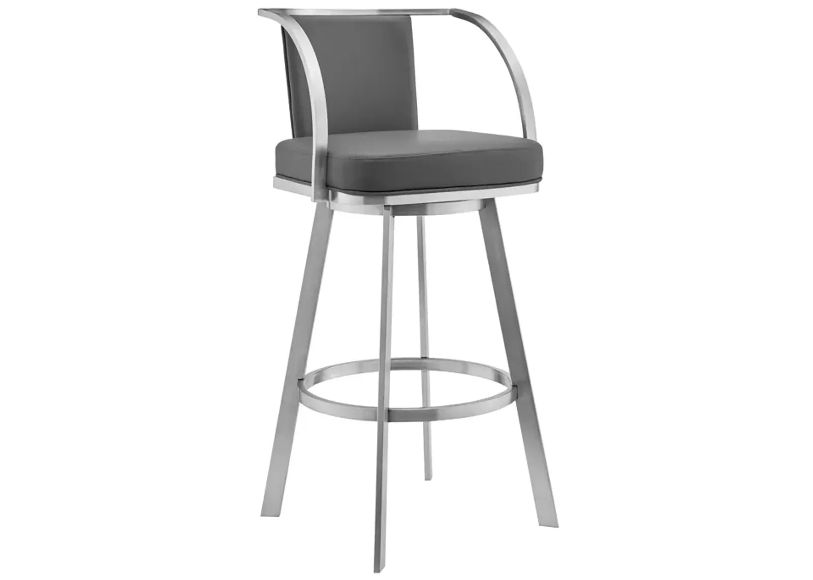 Livingston Gray Faux Leather and Brushed Stainless Steel Swivel Bar Stool