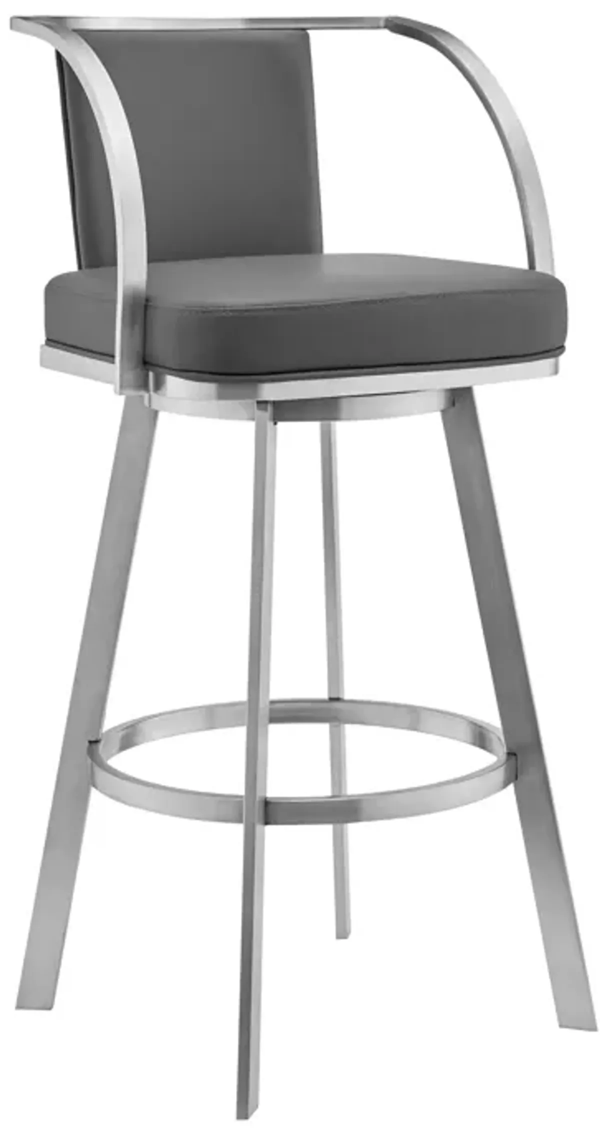 Livingston Gray Faux Leather and Brushed Stainless Steel Swivel Bar Stool