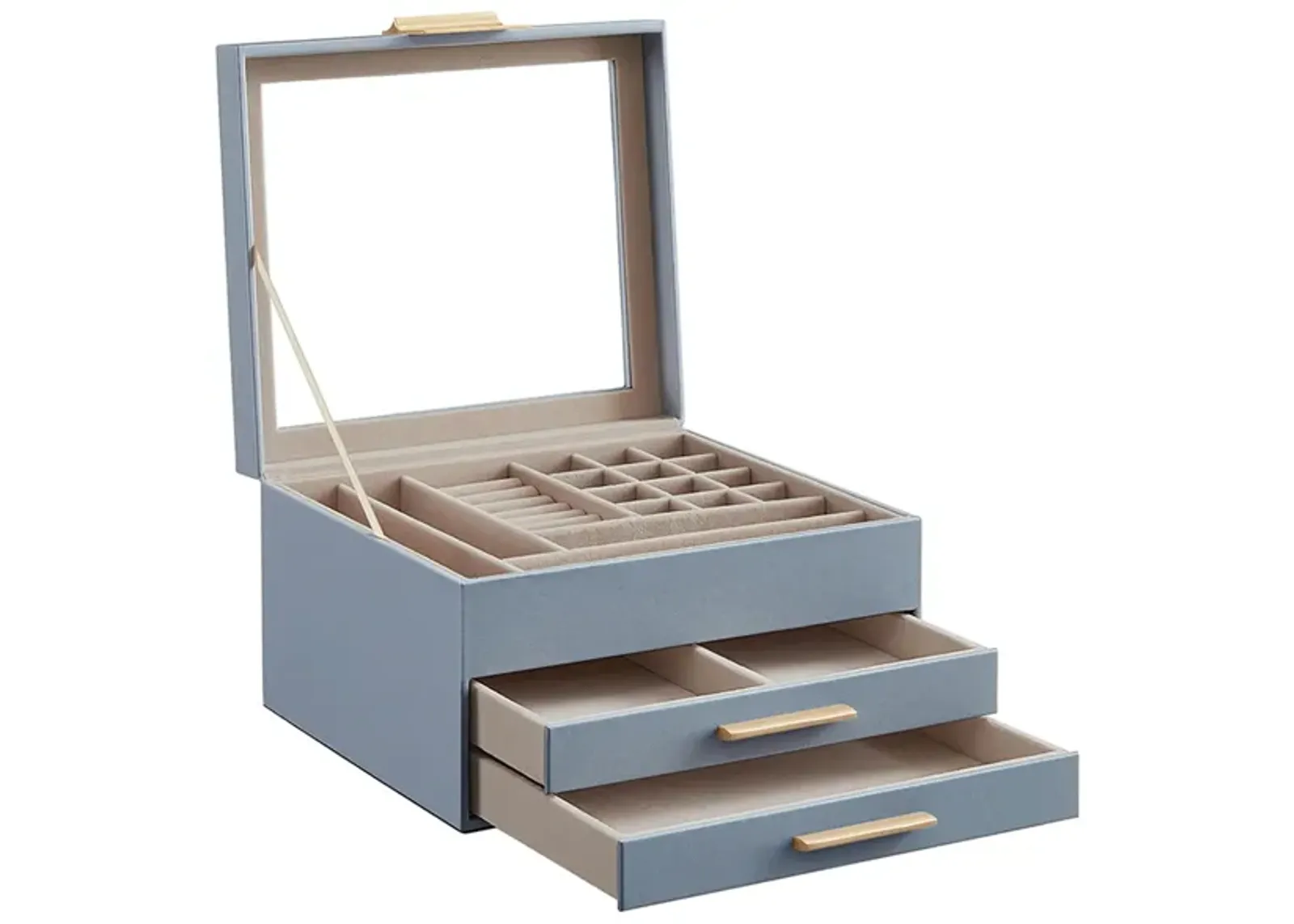 3-Layer Jewelry Box with Glass Lid and 2 Drawers - Perfect Gift for Loved Ones