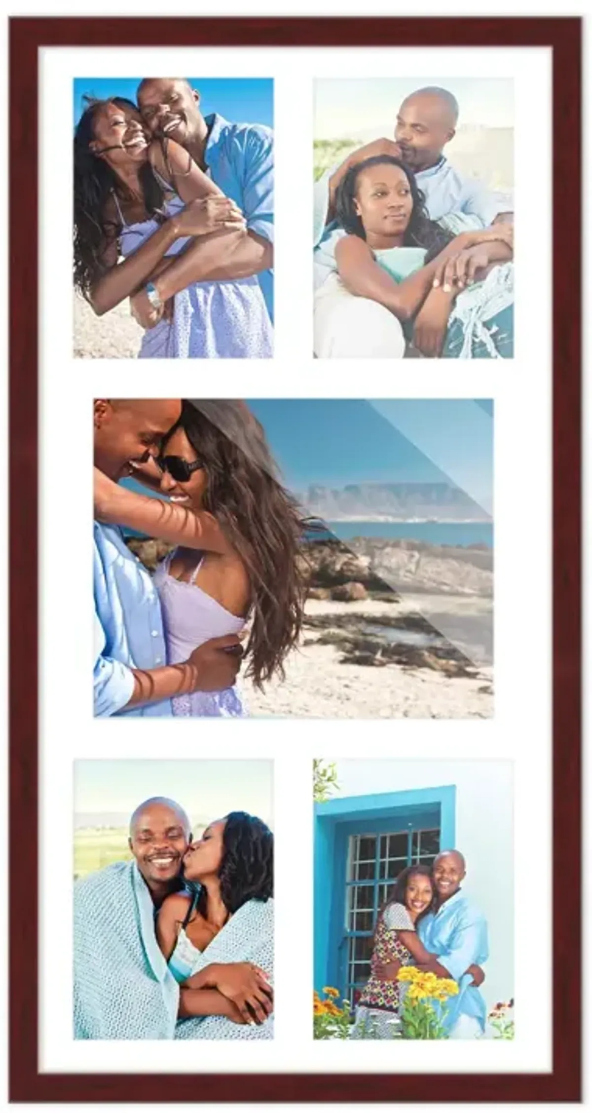 12x24.5 Wood Collage Frame with a White Mat for 8x10 & 5x7 Pictures