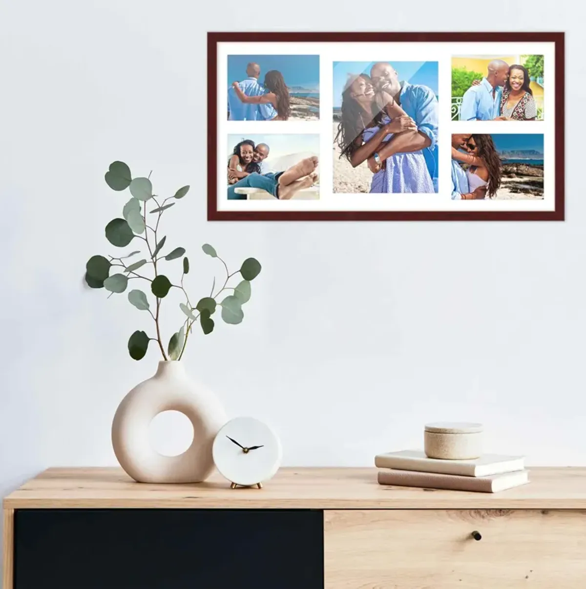 12x24.5 Wood Collage Frame with a White Mat for 8x10 & 5x7 Pictures