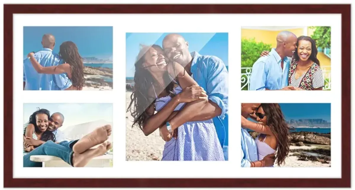 12x24.5 Wood Collage Frame with a White Mat for 8x10 & 5x7 Pictures