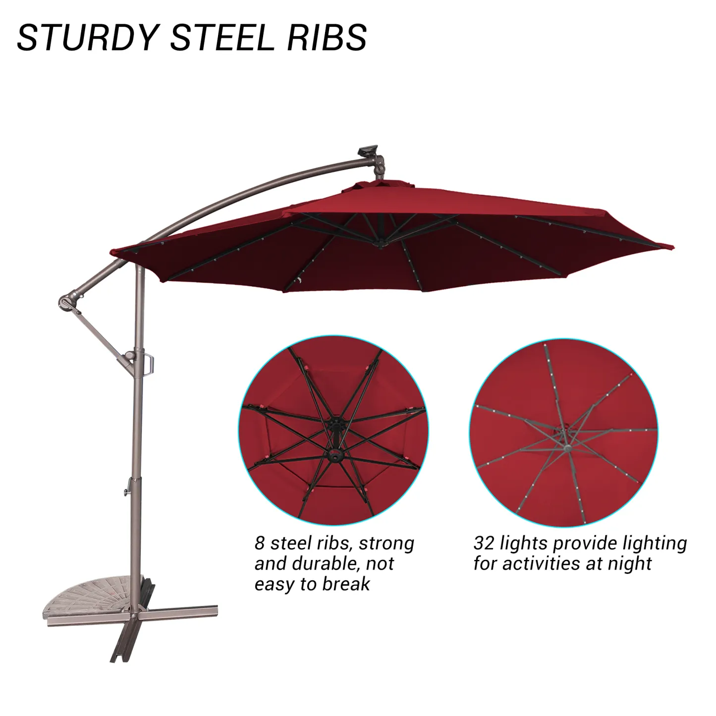 Mondawe 10 Ft Cantilever Patio Offset Umbrella Upgrade Crank Hanging Canopy Umbrella With LED Lamp Bead