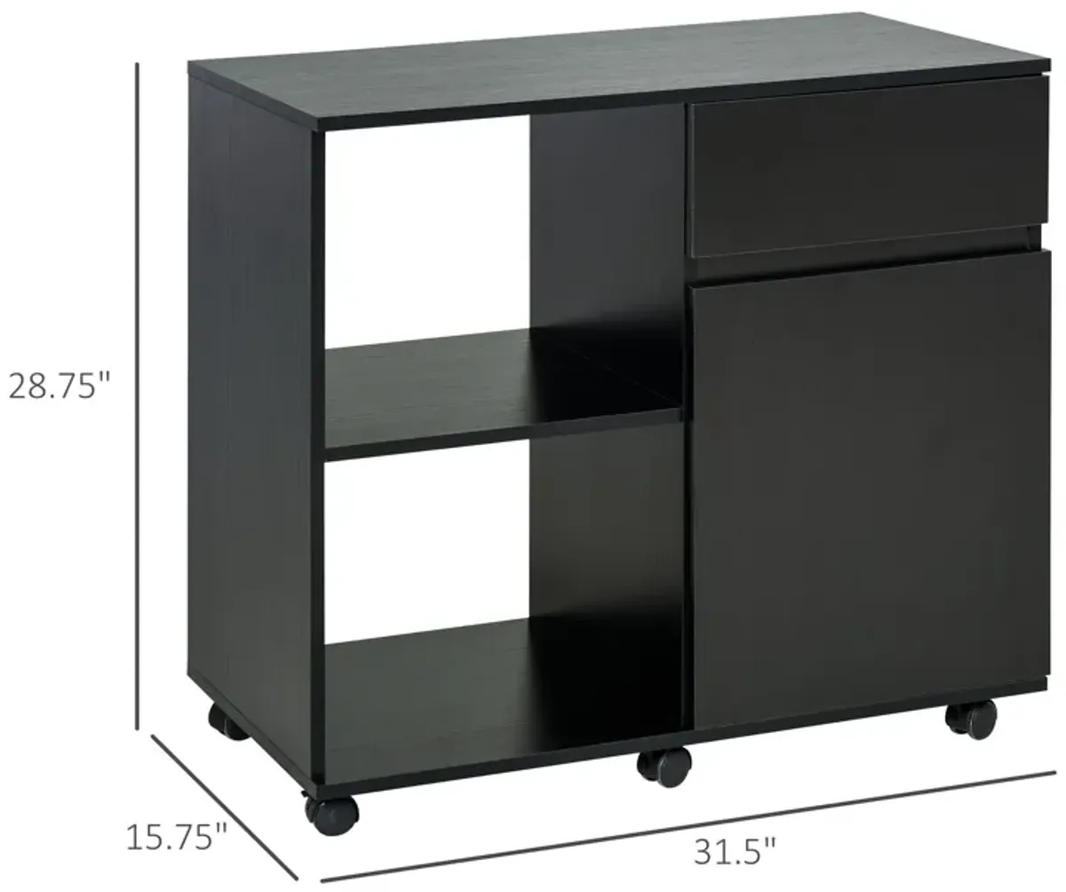 Black Office Assistant: File Cabinet/Printer Stand with Open Shelves