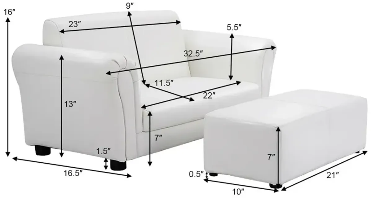 Soft Kids Double Sofa with Ottoman