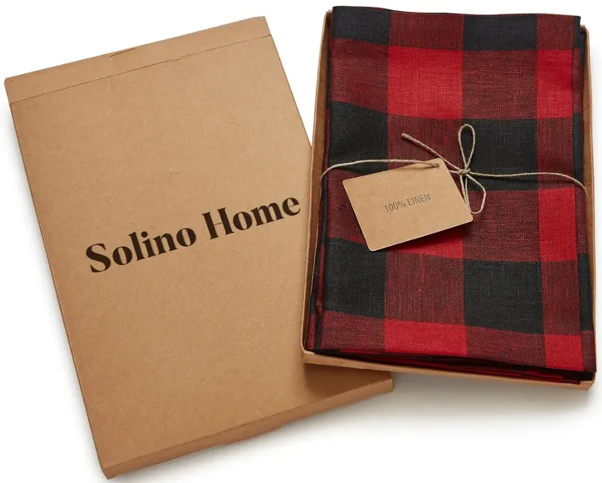 Solino Home 100% Pure Linen Dinner Napkins 20 x 20 Inch Set of 4 - Buffalo Check