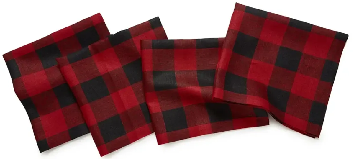 Solino Home 100% Pure Linen Dinner Napkins 20 x 20 Inch Set of 4 - Buffalo Check