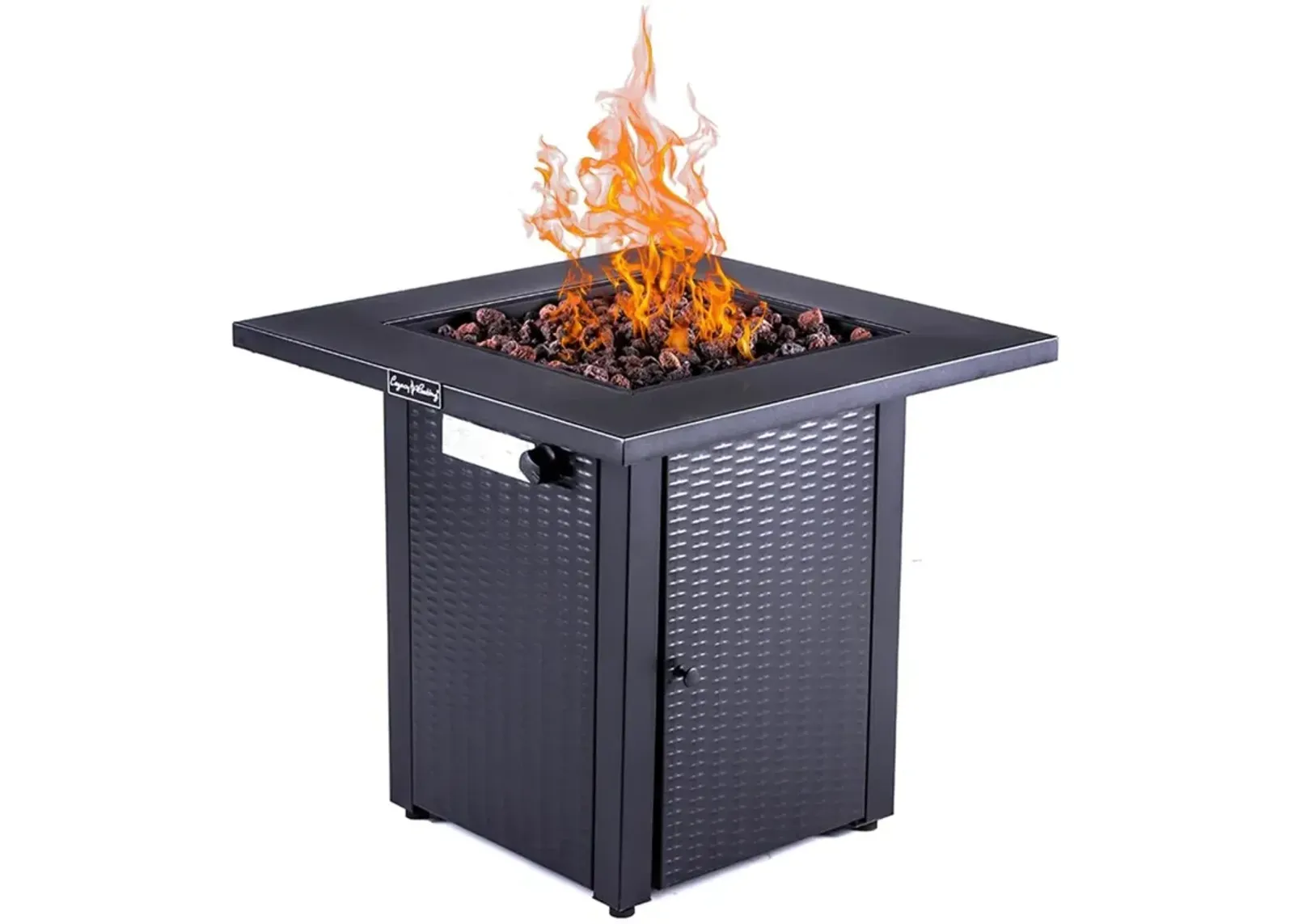 28In Outdoor Propane Fire Pit Table, 50,000 Btu, Outside Gas Dining Fire Table With Lid, Rattan