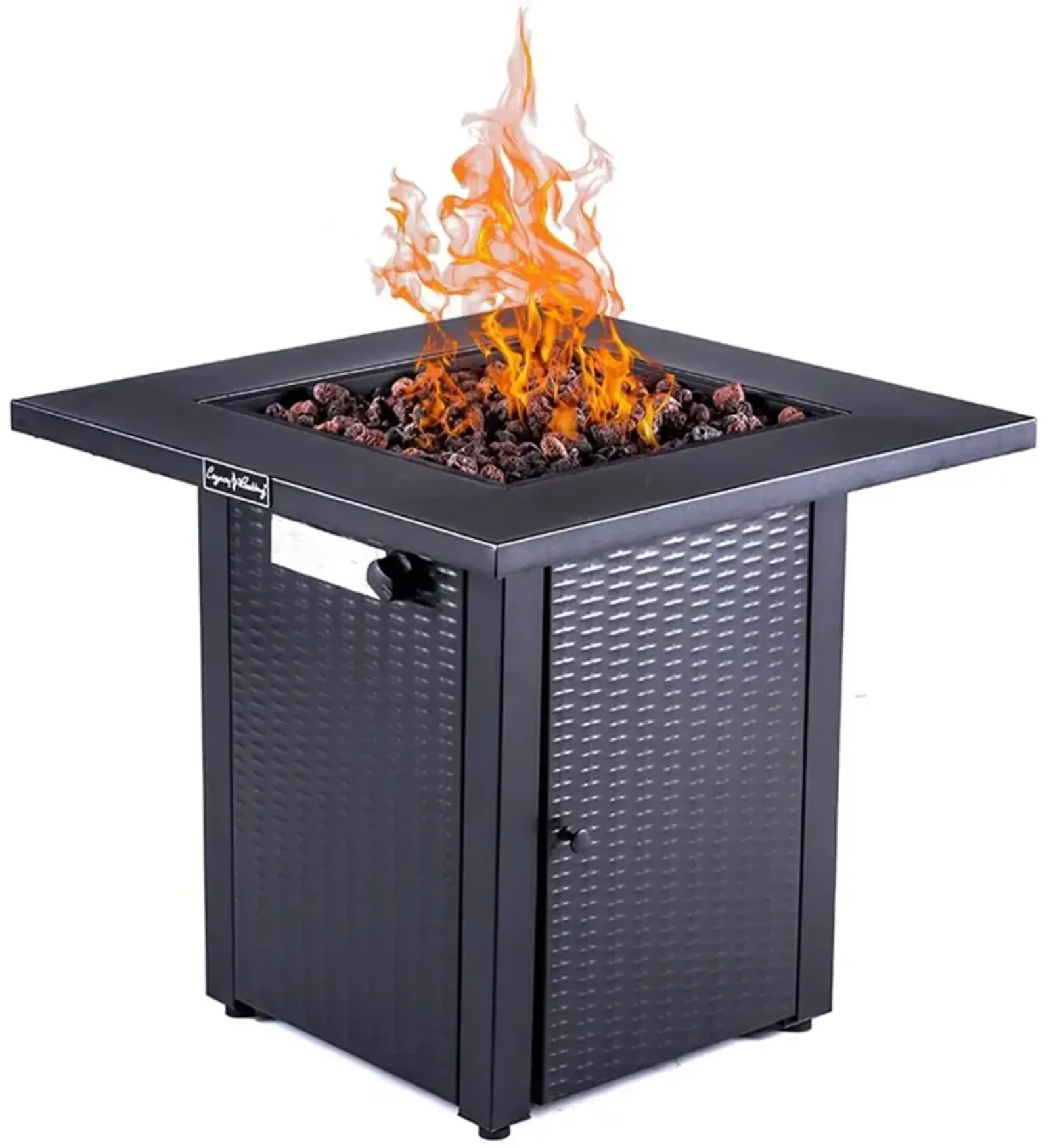 28In Outdoor Propane Fire Pit Table, 50,000 Btu, Outside Gas Dining Fire Table With Lid, Rattan