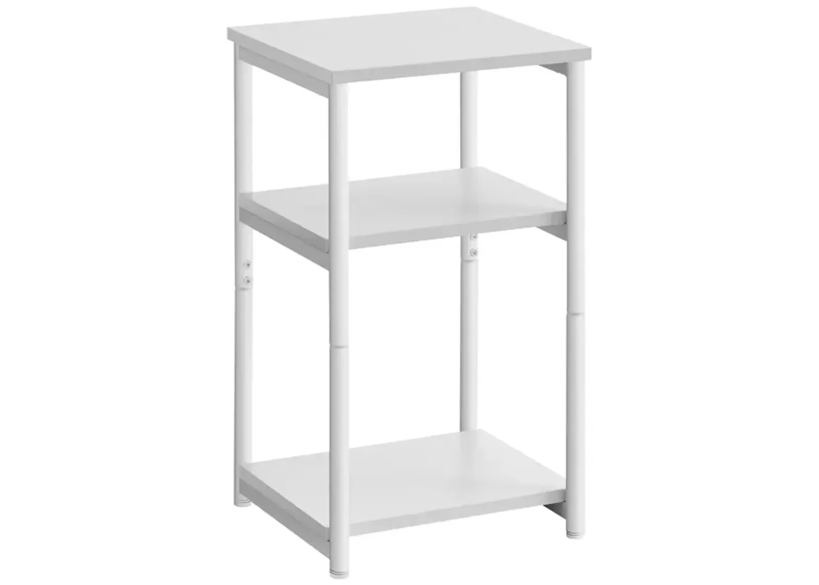 Tall Slim Side Table with Storage Shelves and Steel Frame for Living Room or Bedroom`