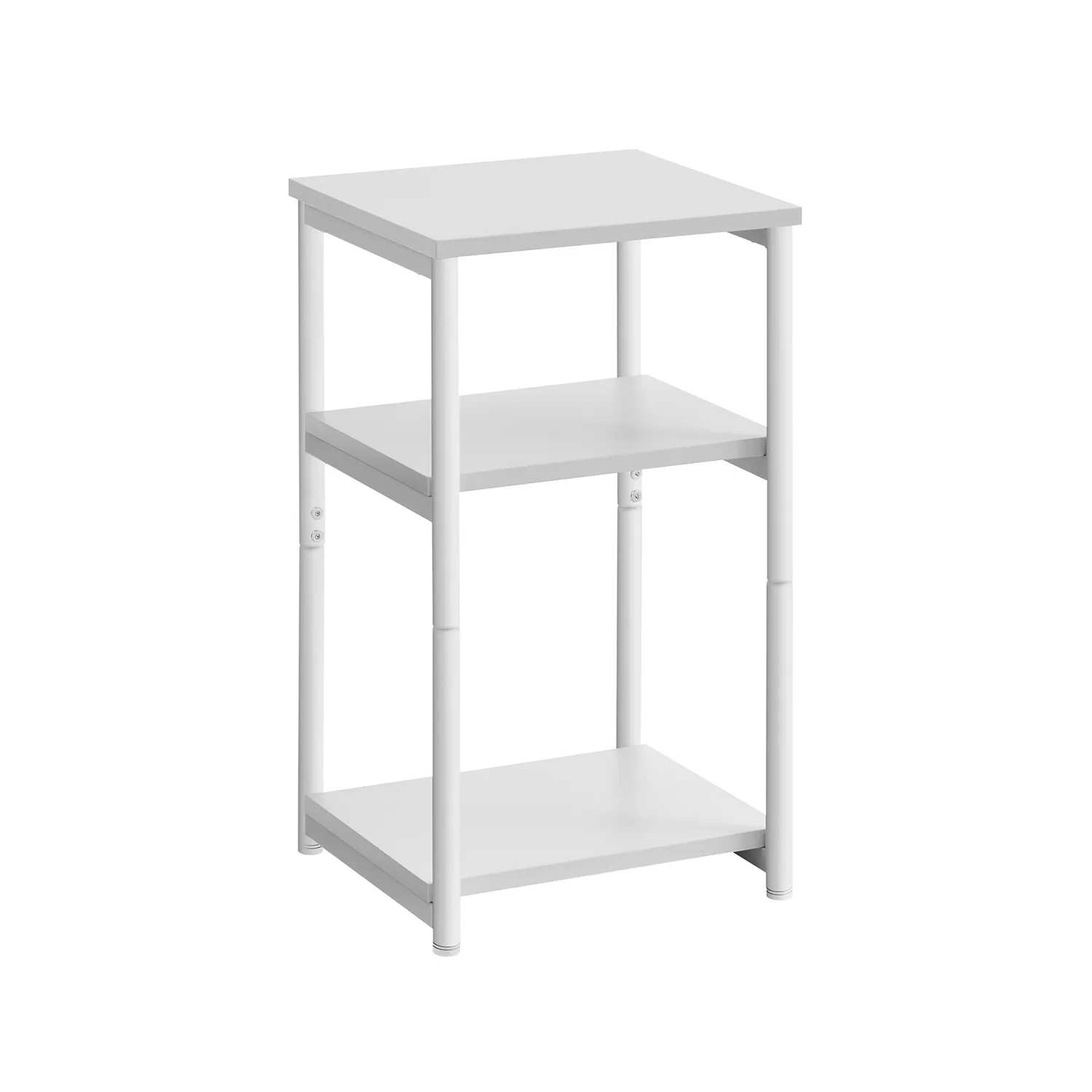 Tall Slim Side Table with Storage Shelves and Steel Frame for Living Room or Bedroom`