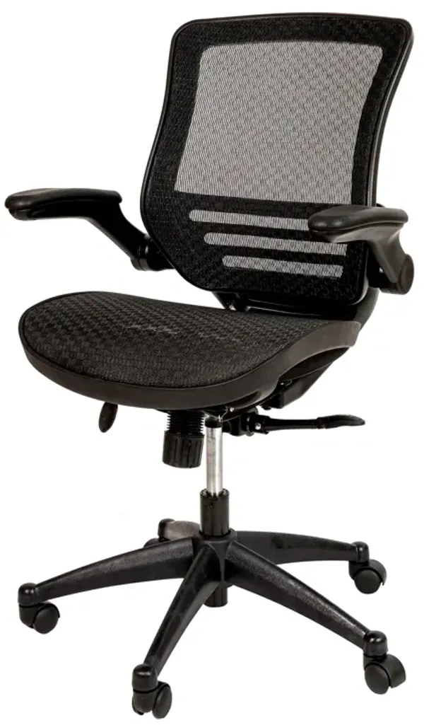 Warfield Mid-Back Transparent Black Mesh Executive Swivel Office Chair with Melrose Gold Frame and Flip-Up Arms