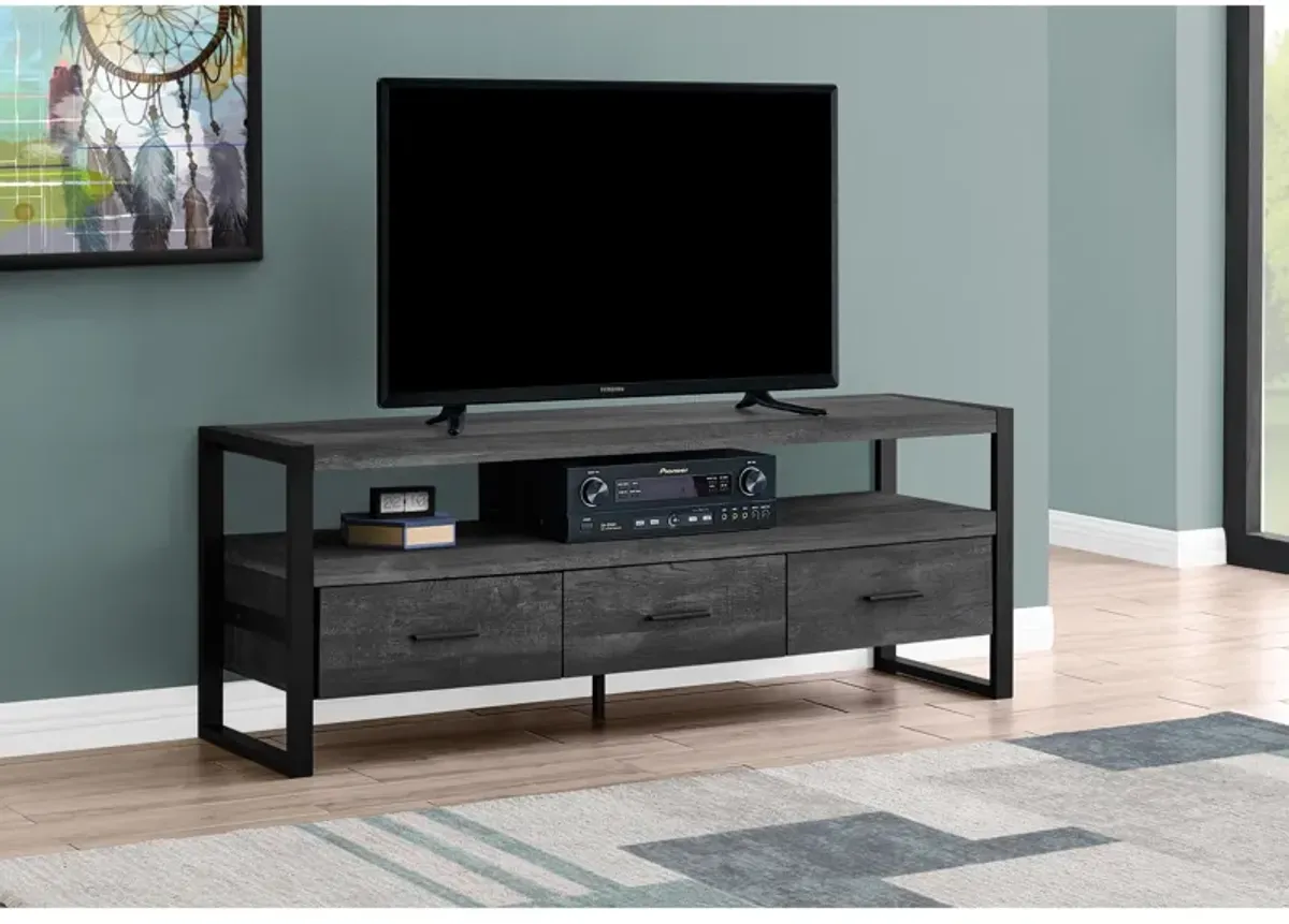 Monarch Specialties I 2823 Tv Stand, 60 Inch, Console, Media Entertainment Center, Storage Drawers, Living Room, Bedroom, Metal, Laminate, Black, Contemporary, Modern