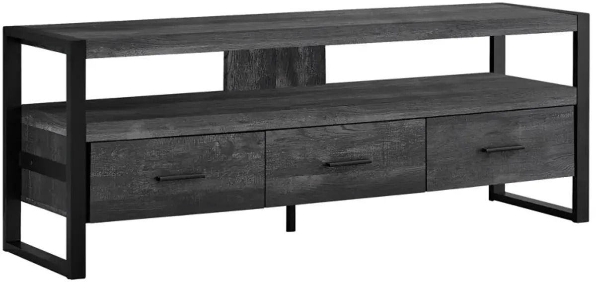 Monarch Specialties I 2823 Tv Stand, 60 Inch, Console, Media Entertainment Center, Storage Drawers, Living Room, Bedroom, Metal, Laminate, Black, Contemporary, Modern