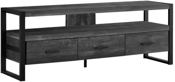 Monarch Specialties I 2823 Tv Stand, 60 Inch, Console, Media Entertainment Center, Storage Drawers, Living Room, Bedroom, Metal, Laminate, Black, Contemporary, Modern