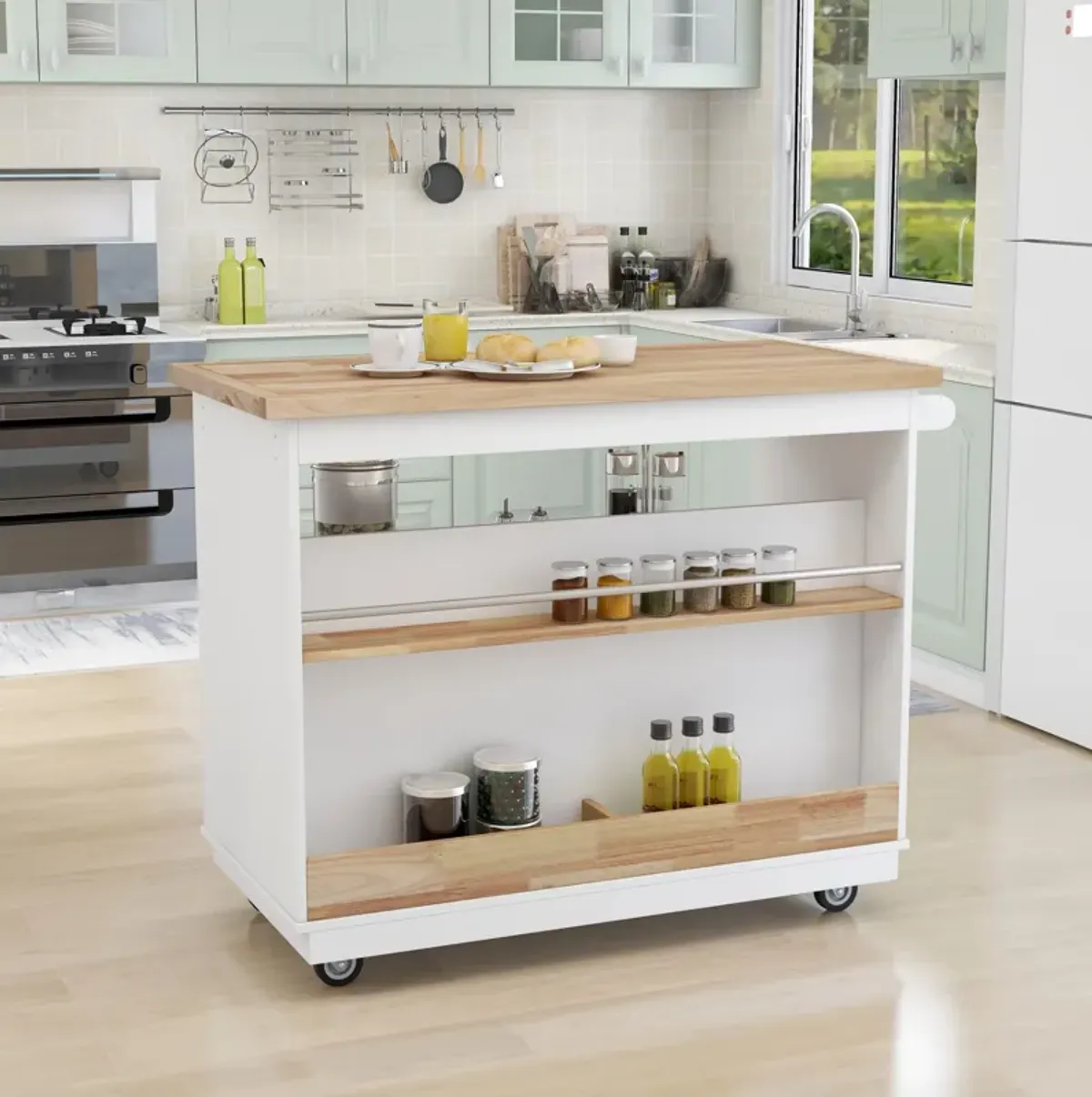 Merax Classic Two-sided Kitchen island Cart on Wheels