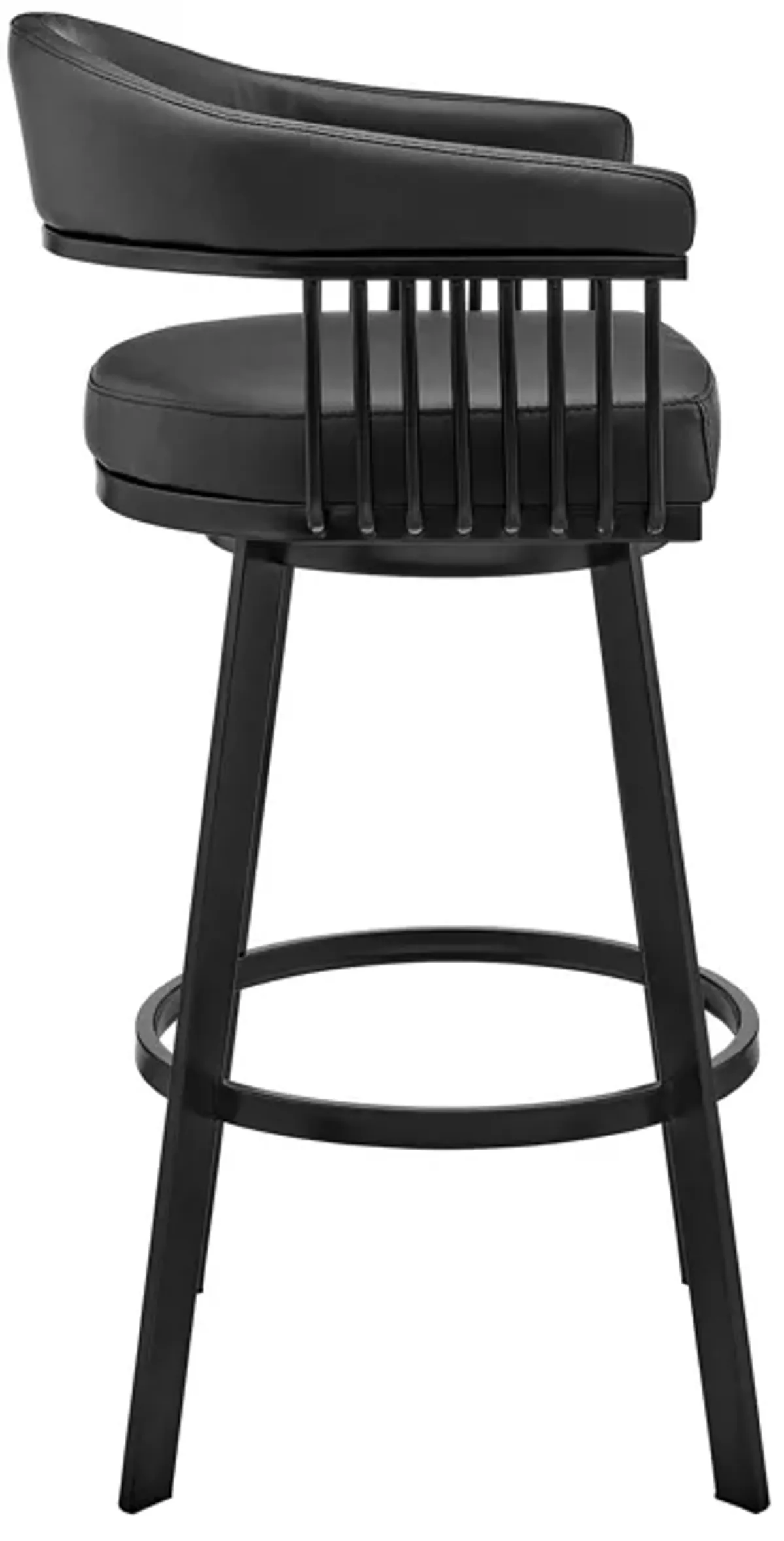 Swivel Barstool with Open Metal Frame and Slatted Arms, Black-Benzara