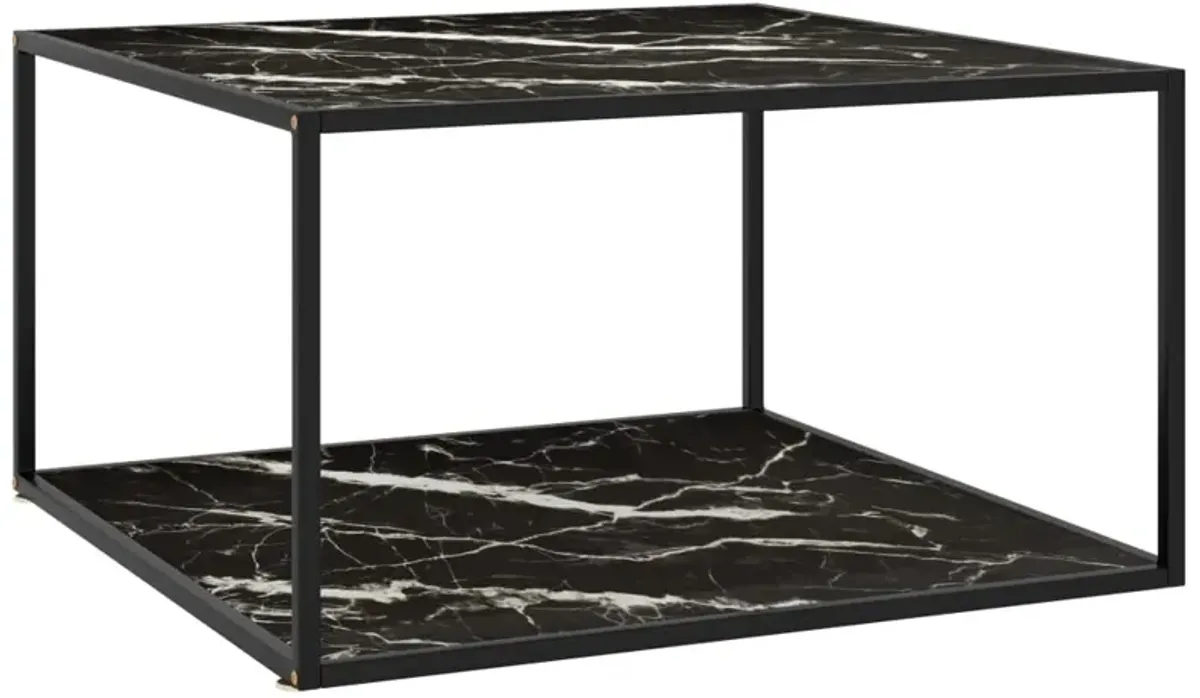 vidaXL Coffee Table Black with Black Marble Glass 35.4x35.4x19.7