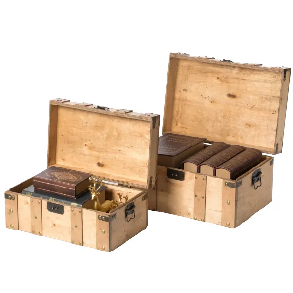 Natural Wooden Style Trunk with Handles, Set of 2