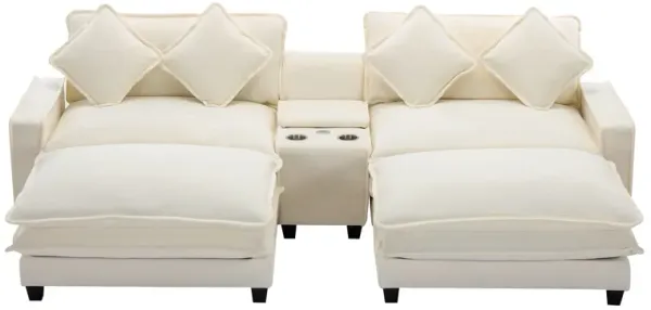 Merax Sectional Sofa Chenille Upholstered Sofa with Two Removable Ottoman