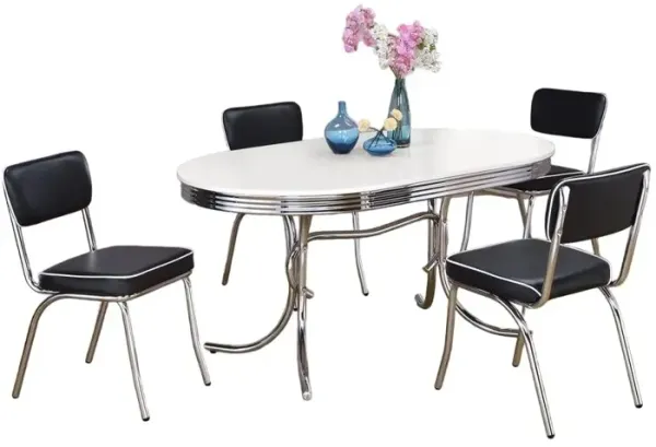 Coaster Retro 5-piece Oval Dining Set Glossy White and Black