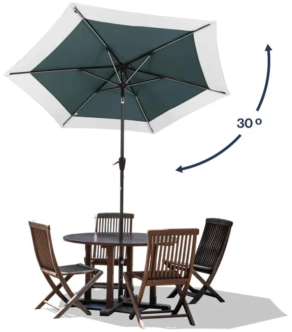 Spencer Classic Coastal 2-Tone Solar LED Market Patio Umbrella with 12 LED Strip Lights, Auto-Tilt, Crank and UV Protection