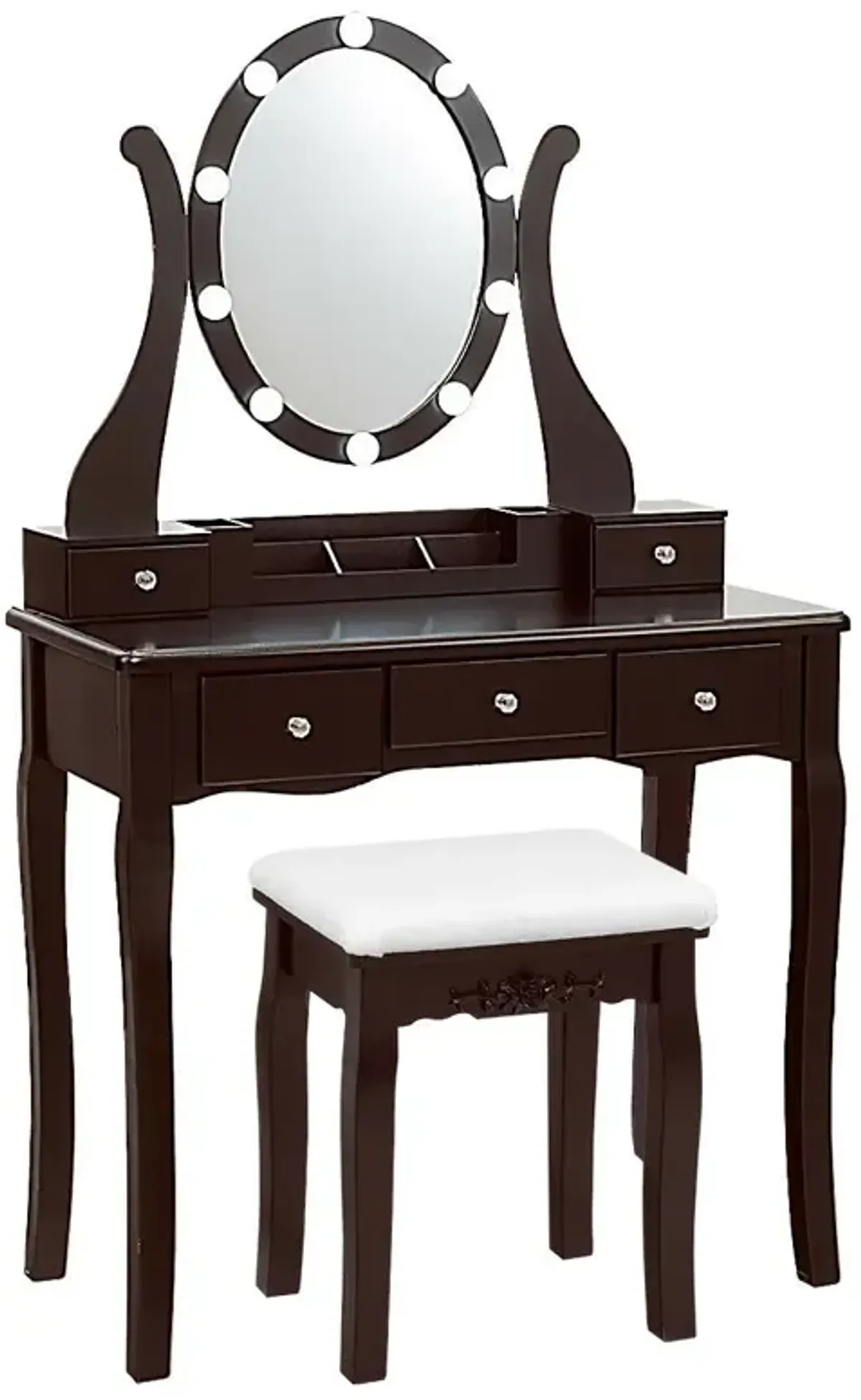 10 Dimmable Lights Vanity Table Set with Lighted Mirror and Cushioned Stool