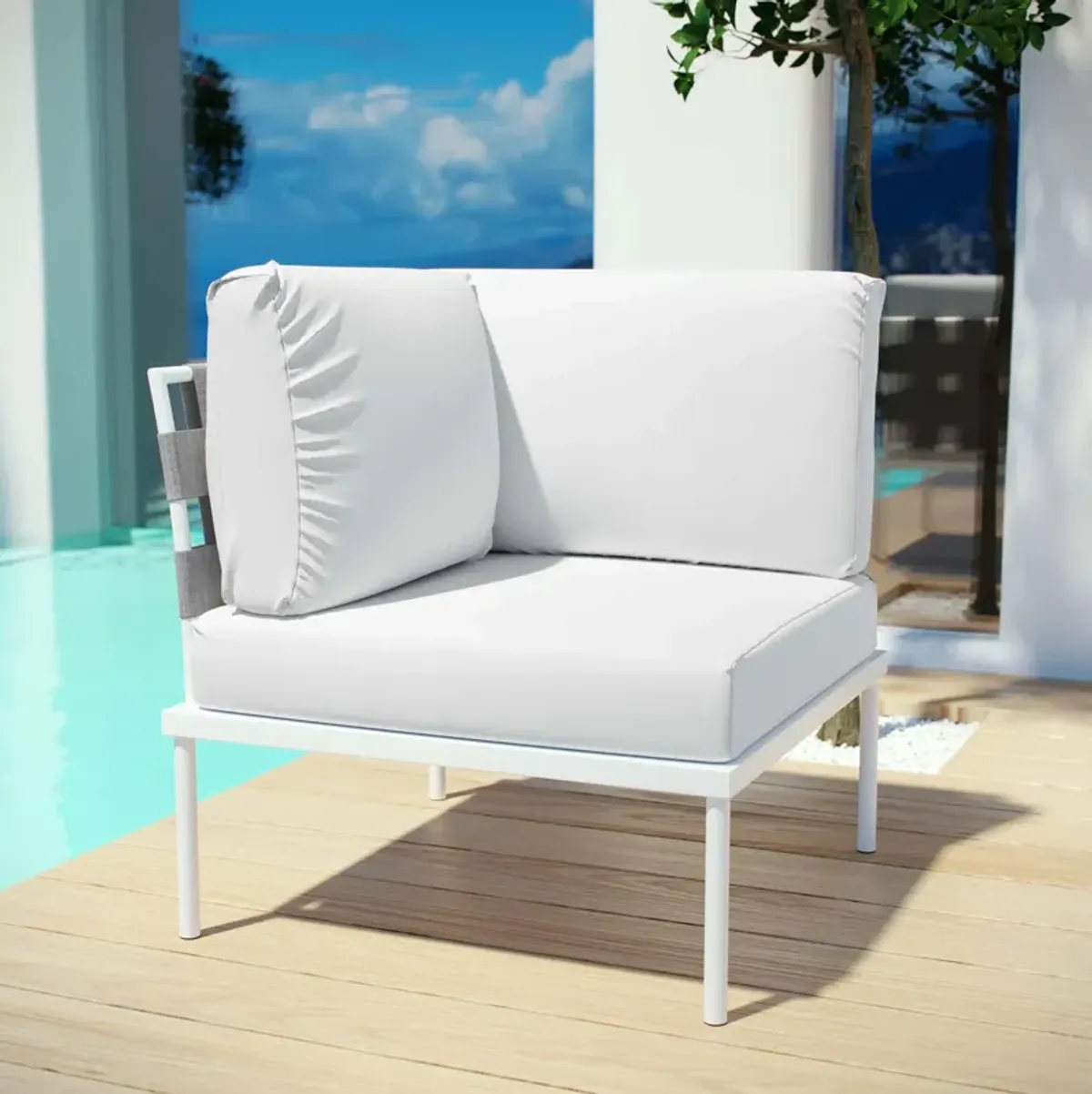 Modway - Harmony Outdoor Patio Aluminum Corner Sofa White White