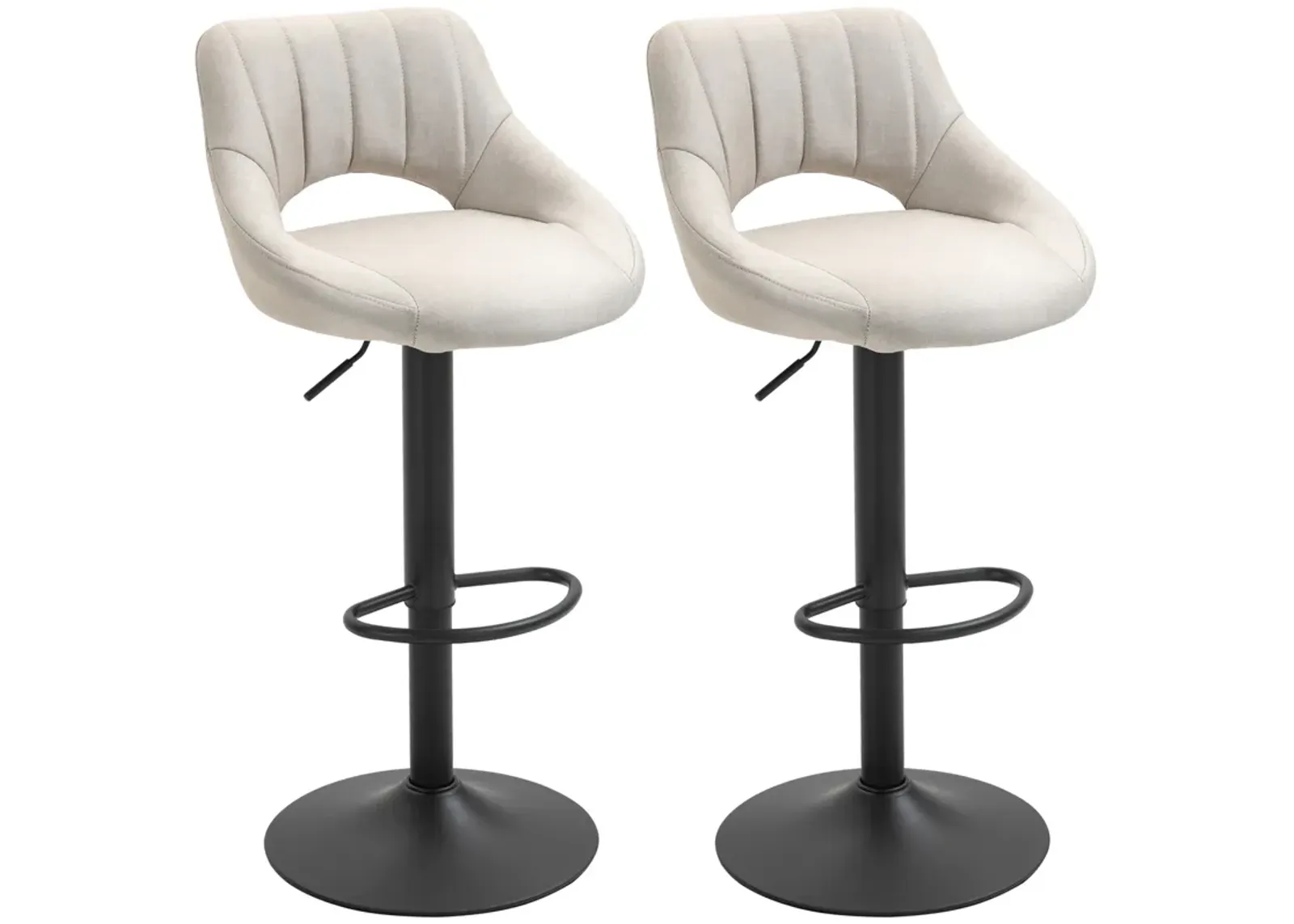 HOMCOM Bar Stools Set of 2, Swivel Bar Height Barstools Chairs with Adjustable Height, Round Heavy Metal Base, and Footrest, Cream White