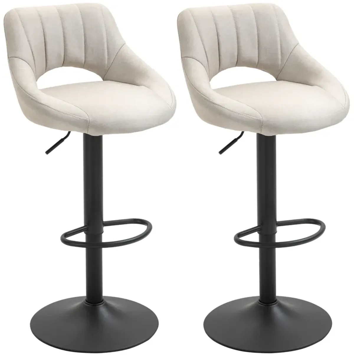 HOMCOM Bar Stools Set of 2, Swivel Bar Height Barstools Chairs with Adjustable Height, Round Heavy Metal Base, and Footrest, Cream White