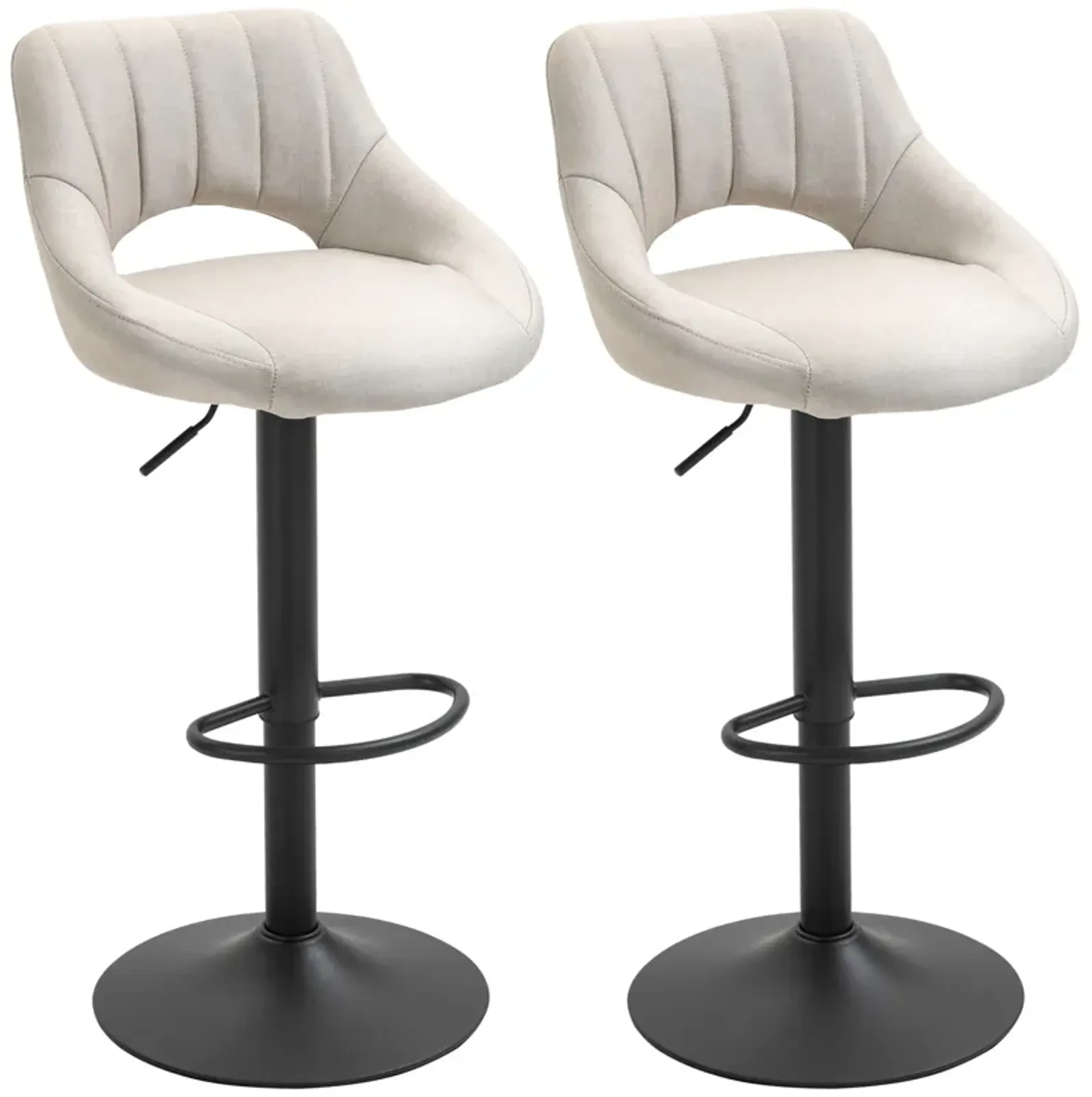 HOMCOM Bar Stools Set of 2, Swivel Bar Height Barstools Chairs with Adjustable Height, Round Heavy Metal Base, and Footrest, Cream White