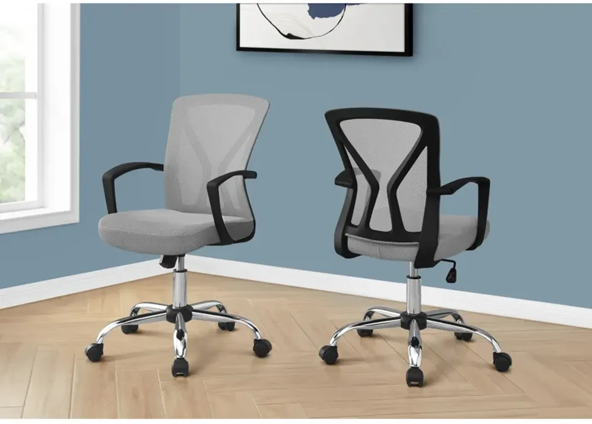 Monarch Specialties I 7461 Office Chair, Adjustable Height, Swivel, Ergonomic, Armrests, Computer Desk, Work, Metal, Fabric, Grey, Chrome, Contemporary, Modern