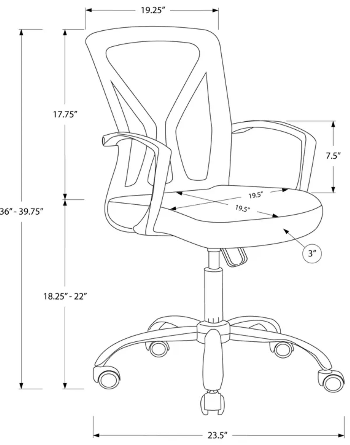 Monarch Specialties I 7461 Office Chair, Adjustable Height, Swivel, Ergonomic, Armrests, Computer Desk, Work, Metal, Fabric, Grey, Chrome, Contemporary, Modern