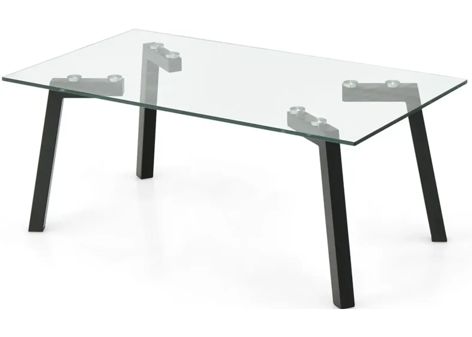 Modern Tempered Glass Coffee Table with Metal Frame for Living Room