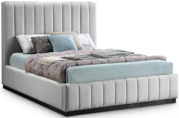 Meridian Furniture Lucia Grey Linen Textured Fabric Queen Bed