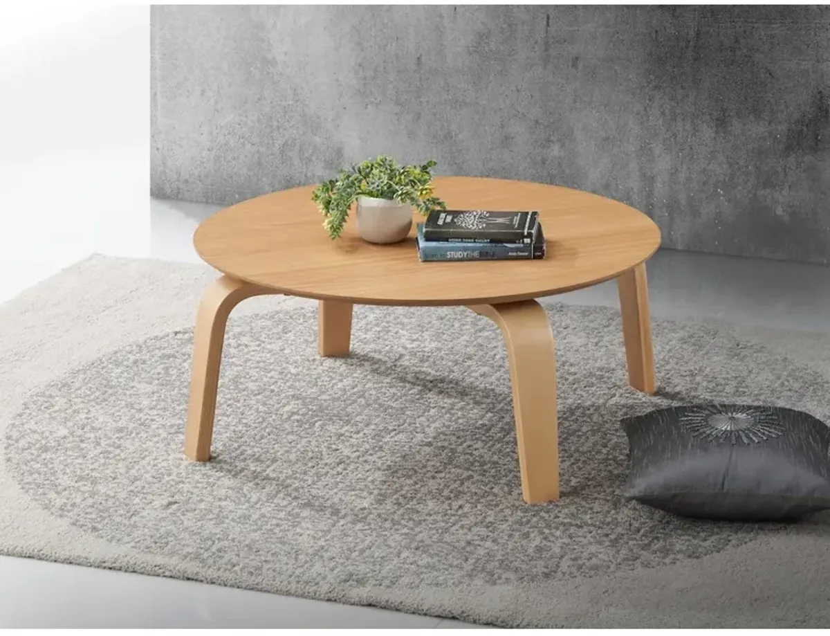 Omax Decor Mod Round Shape Mid-Century Wood Coffee Table in Oak