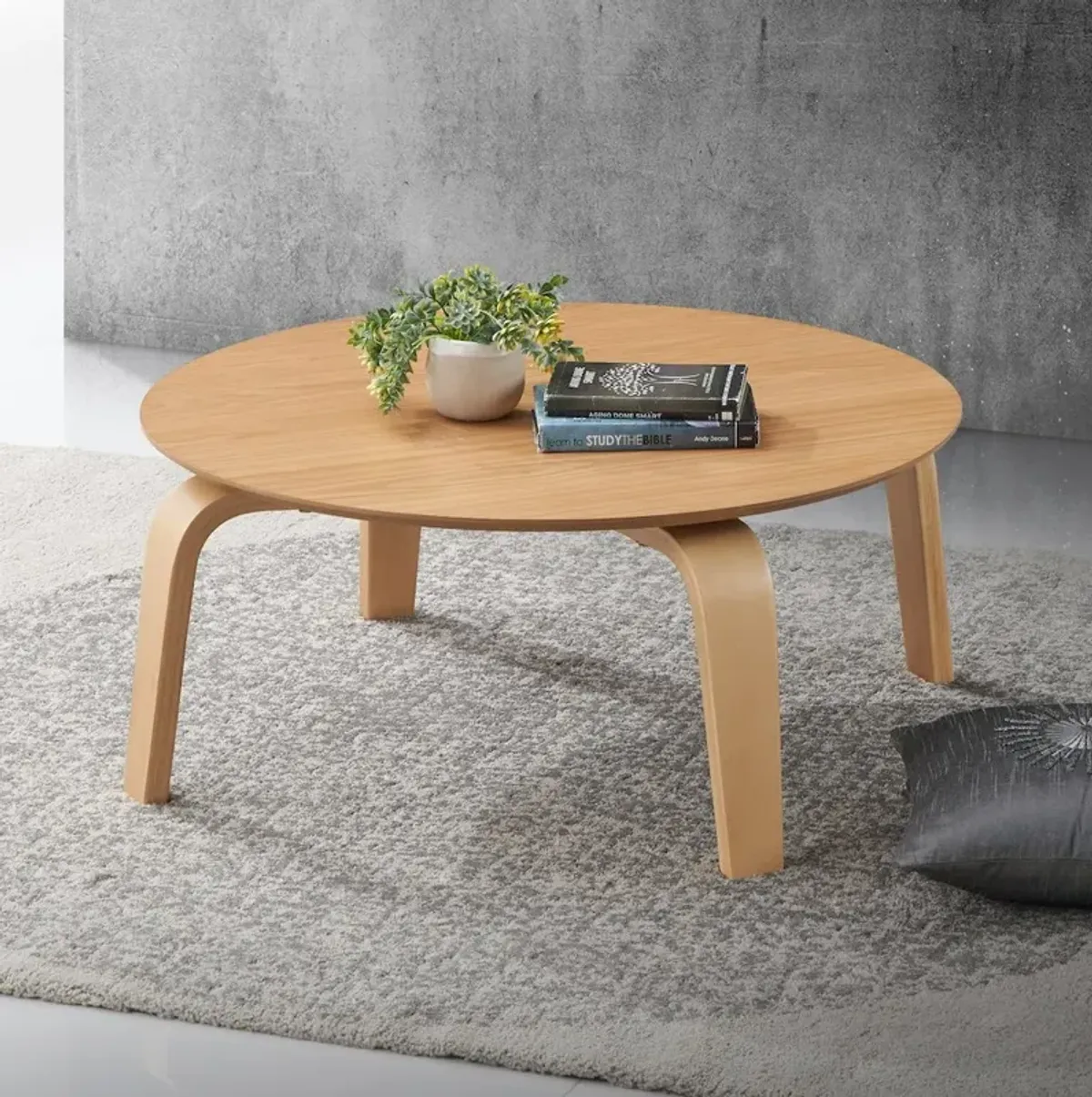 Omax Decor Mod Round Shape Mid-Century Wood Coffee Table in Oak