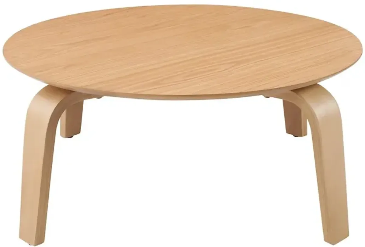 Omax Decor Mod Round Shape Mid-Century Wood Coffee Table in Oak