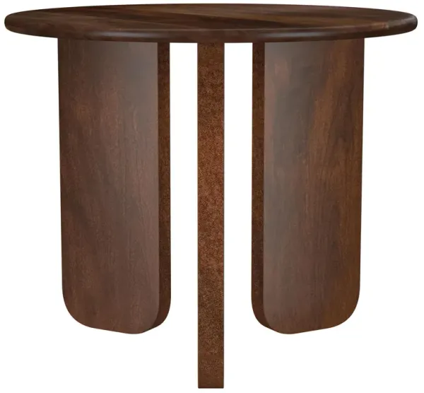 Novo Side End Table, 24 Inch, Three Panel Legs, Brown Mango Wood - Benzara