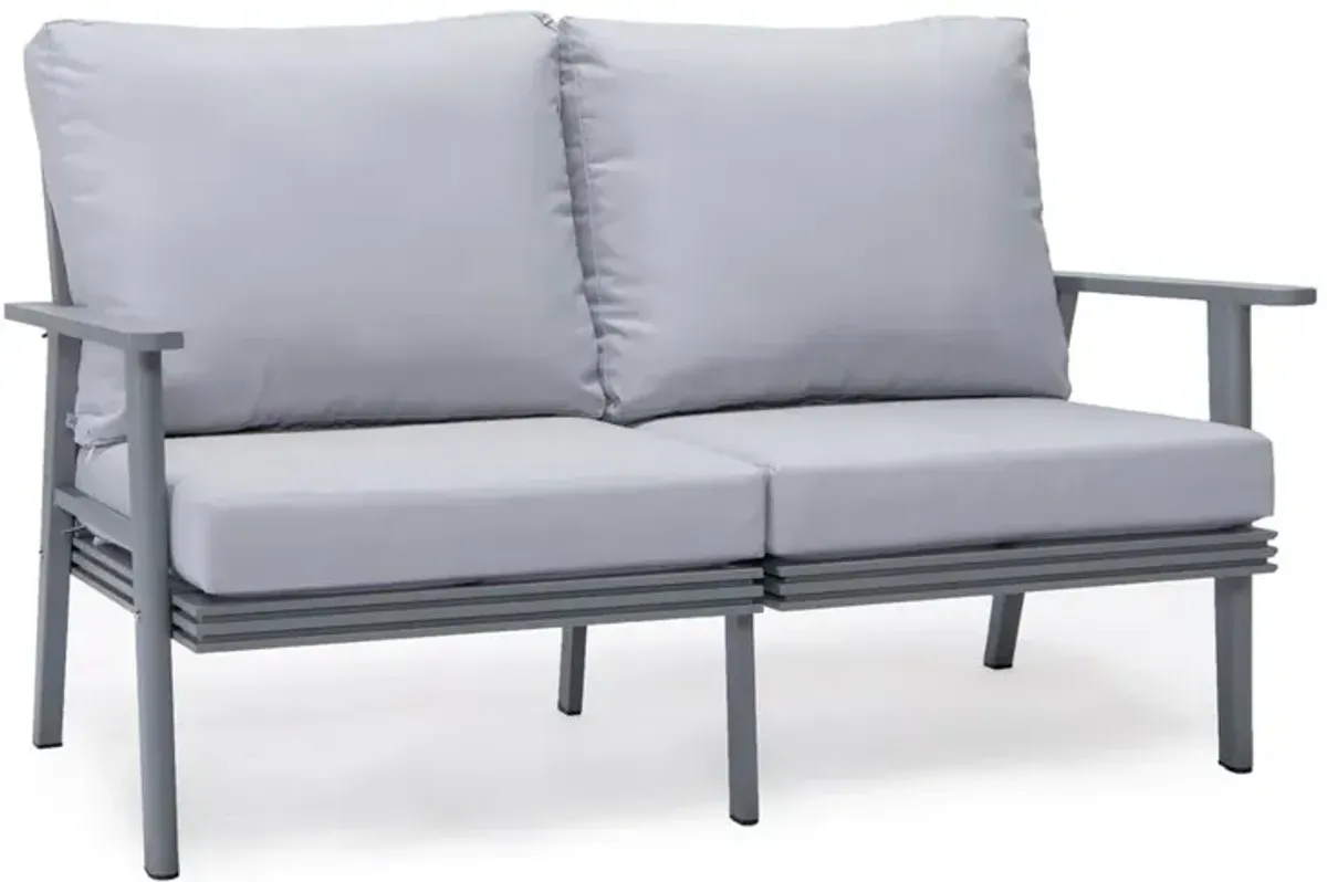 LeisureMod Outdoor Patio Loveseat with Gray Aluminum Frame