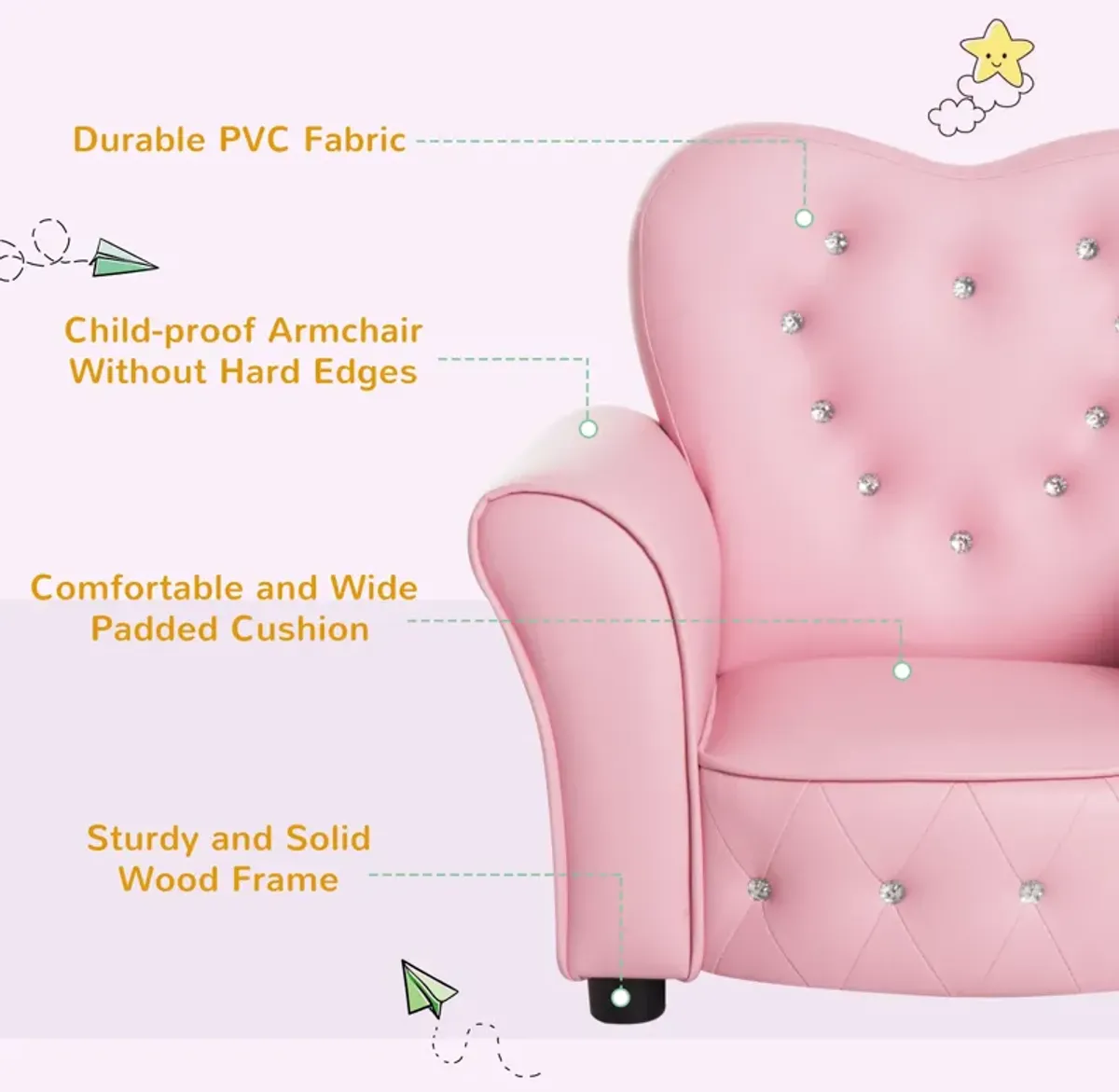 Kid Teen Sofa Armrest Chair Couch Children Toddler Birthday Gift Girls Pink